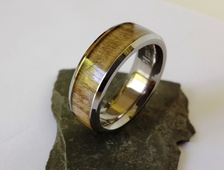 wild olive wood titanium ring