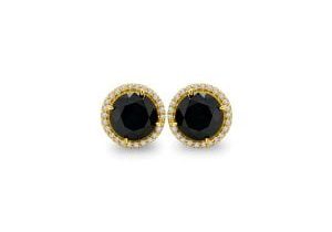 Black diamond yellow gold earring